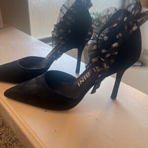 Gianni Bini Black Heels with Polka Dot Ruffle